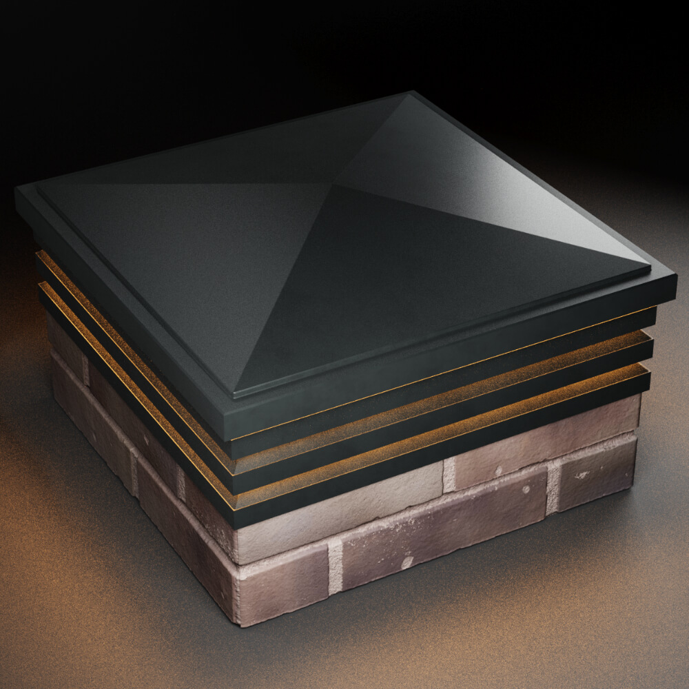 Колпак Zking Бона ХайТек Черный на столб 2х2 кирпича (513х513мм) с подсветкой в Санкт-Петербурге фото