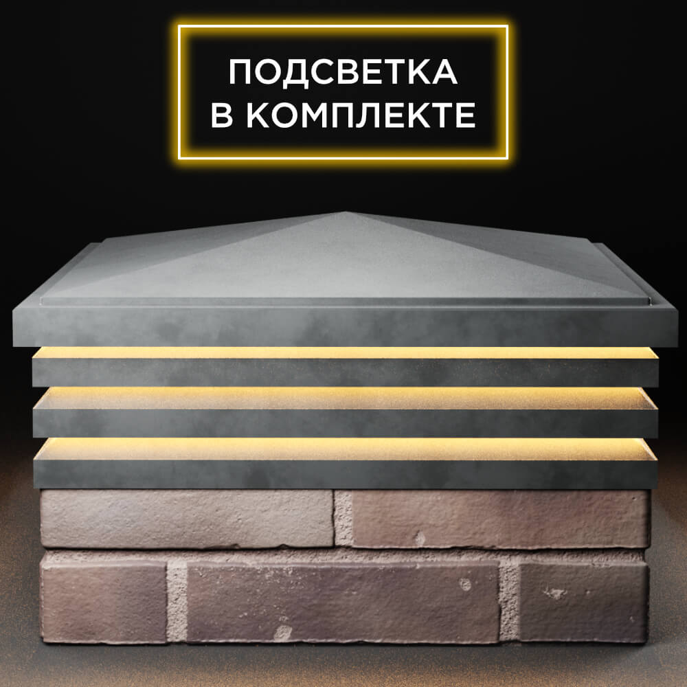 Колпак Zking Бона ХайТек Серый на столб 2х2 кирпича (513х513мм) с подсветкой Санкт-Петербург фото