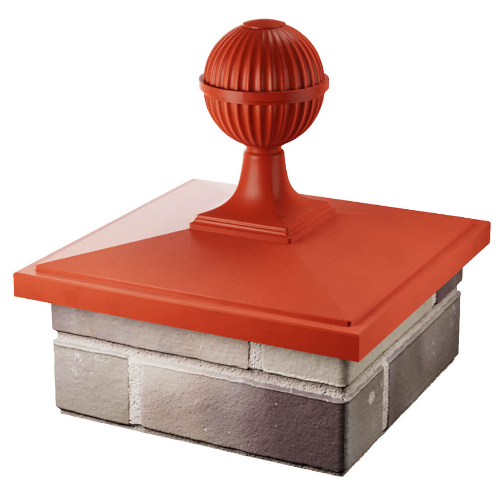 Колпак Zking БонаМоно Красный с шаром на столб 1.5х1.5 кирпича (385х385, 400х400мм) в сборе в Санкт-Петербурге фото