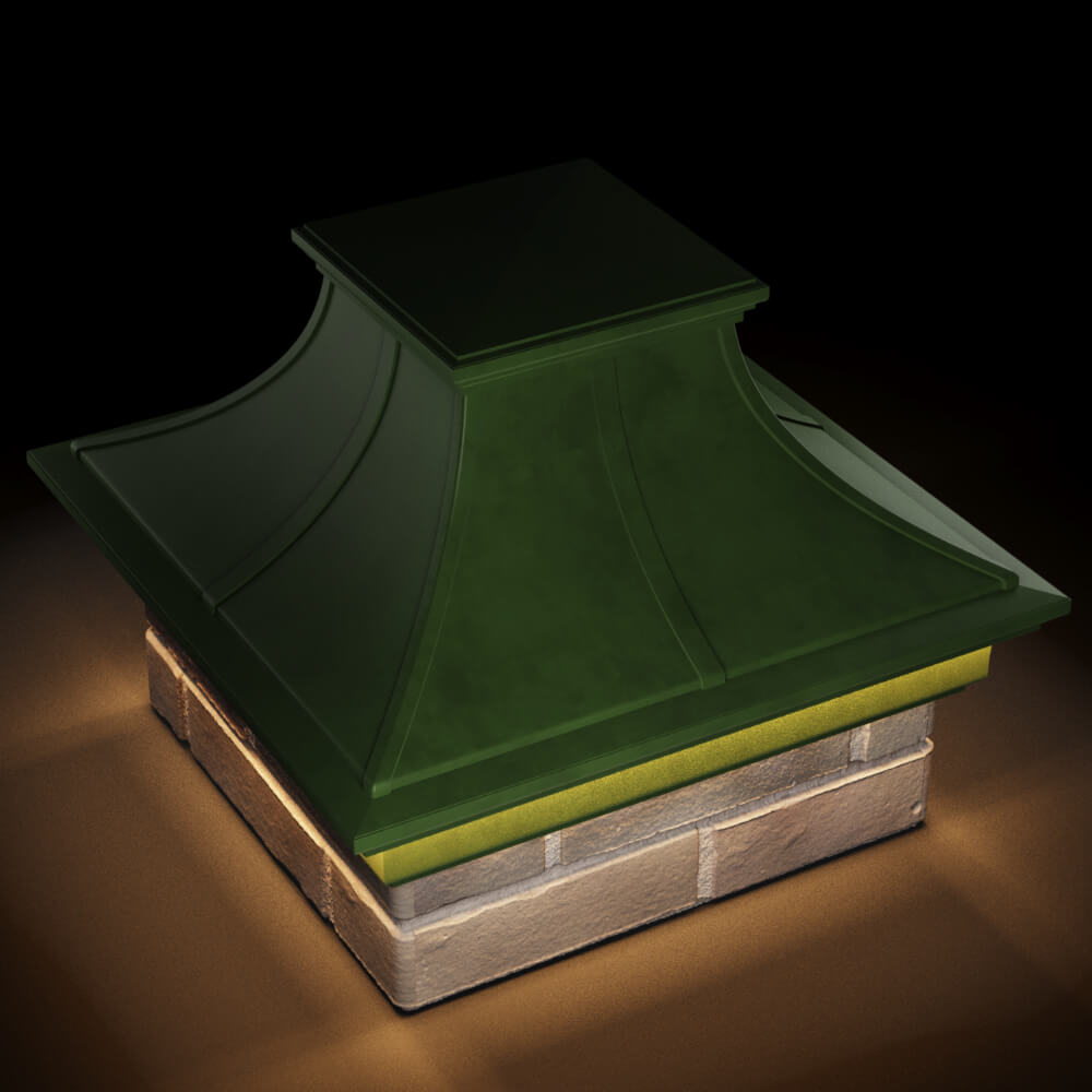 Колпак Zking Монблан Премиум Зеленый на столб 1.5х1.5 кирпича (385х385мм) с подсветкой в Санкт-Петербурге фото