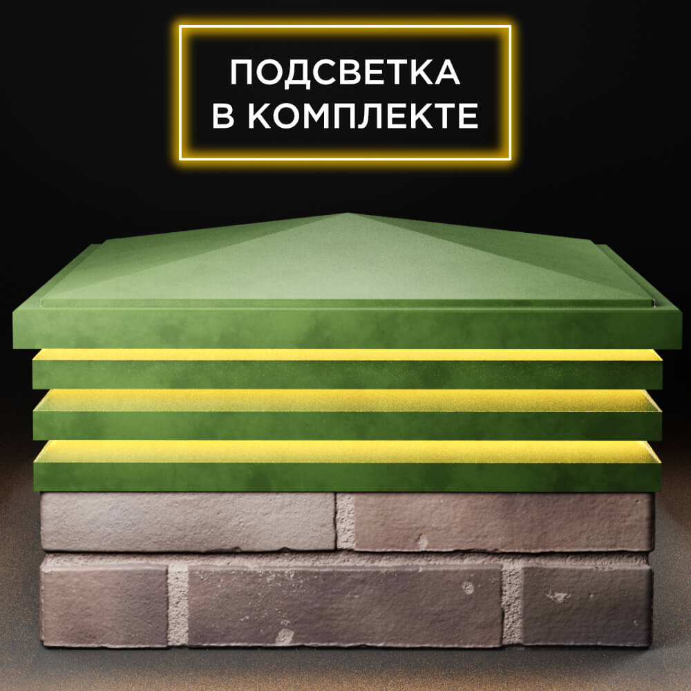 Колпак Zking Бона ХайТек Зеленый на столб 2х2 кирпича (513х513мм) с подсветкой Санкт-Петербург фото